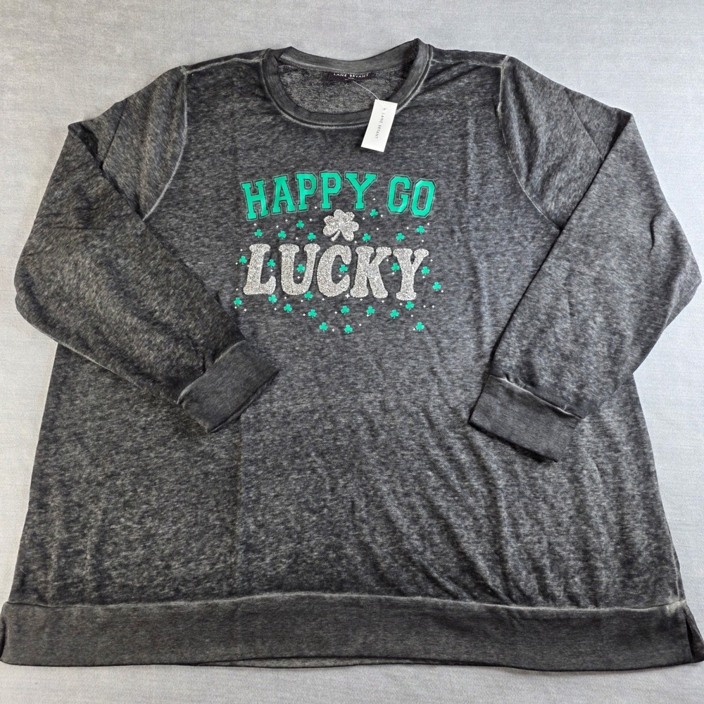 Lane Bryant Shirt Womens 22/24 New Lucky‎ Rhinestone St Patricks Day Long Sleeve